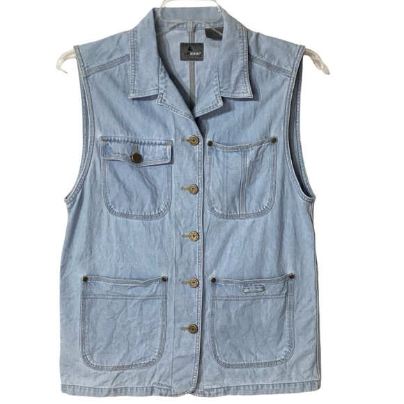 Vintage Jackets & Blazers - Vintage Liz Wear Light Wash Blue Jean Denim Vest - Women's Size Petite Small